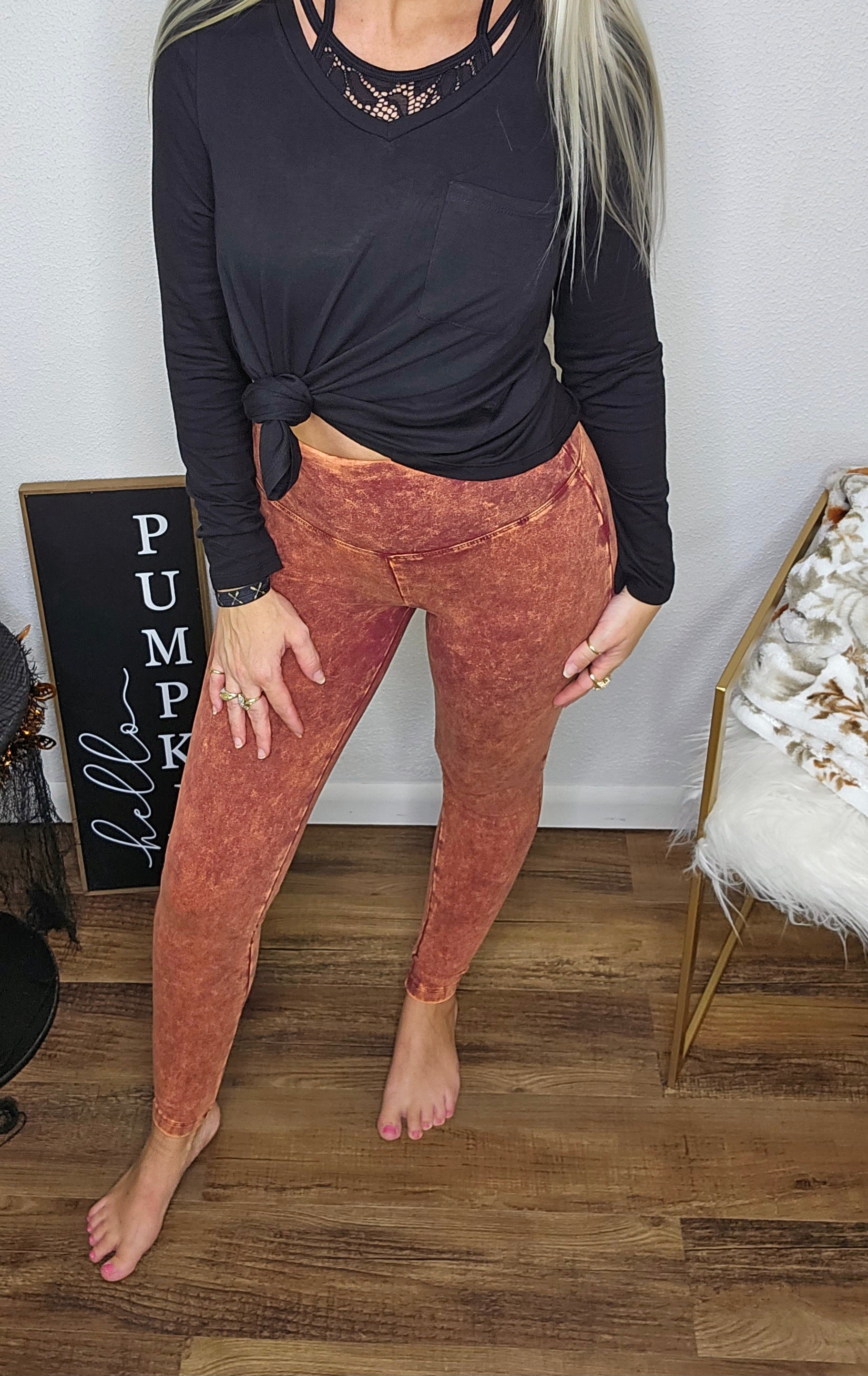 High Voltage Mineral Washed Leggings (Brick Orange)