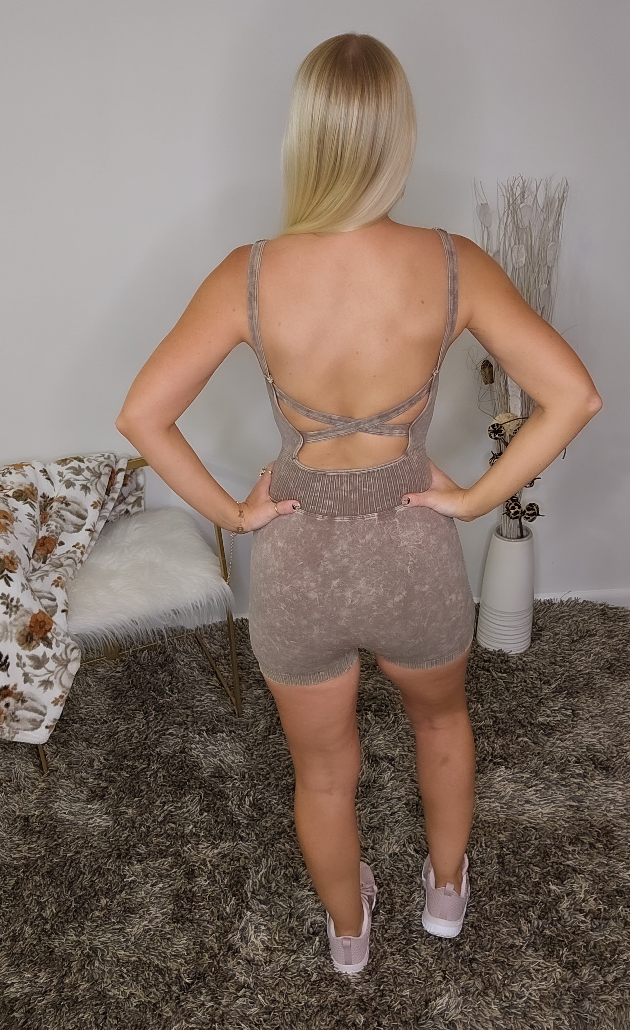 Up Close & Personal Washed Out Sports Romper (Mocha)