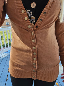 Make It Snappy Button Down Cardigan (Camel)