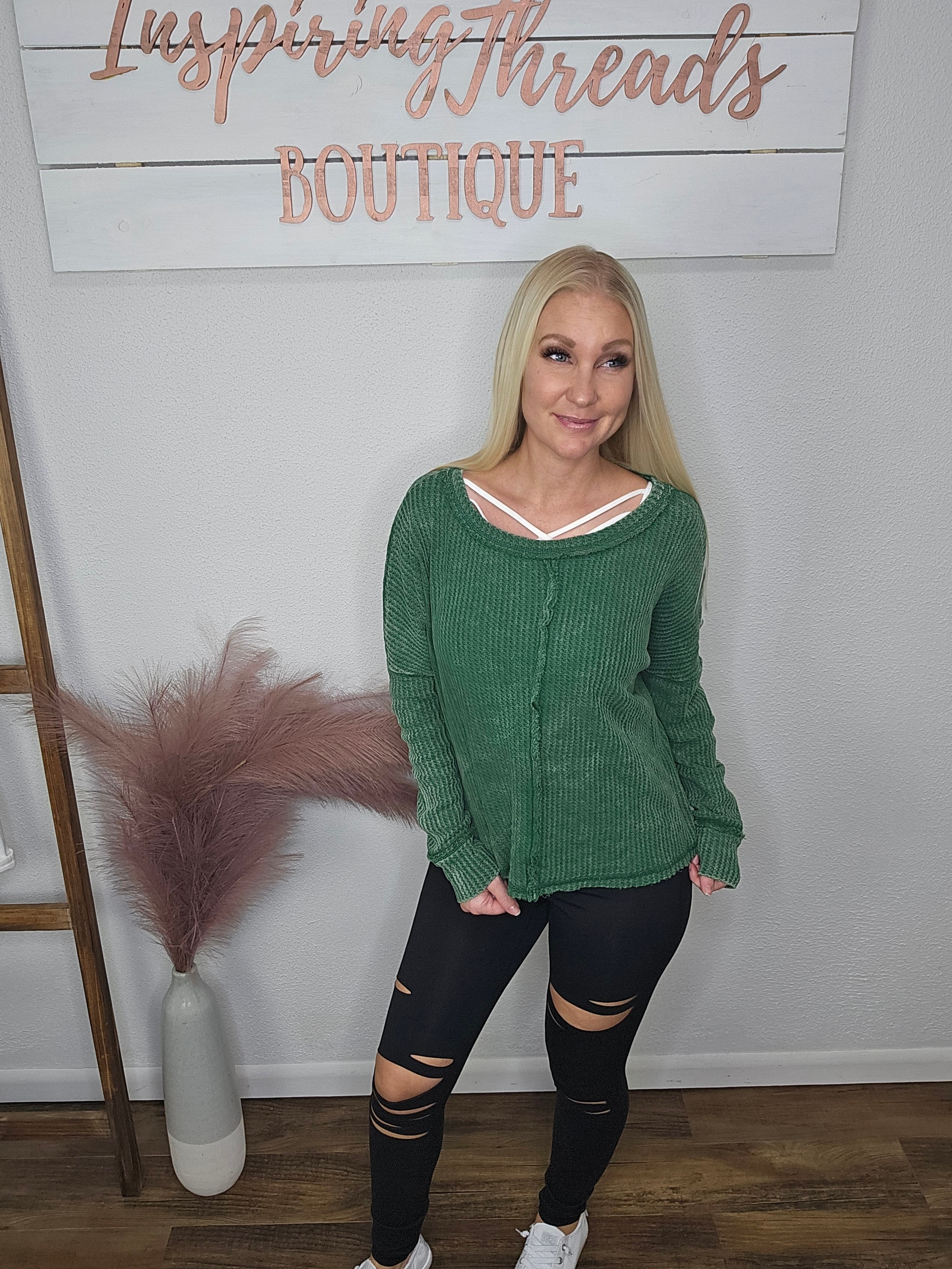 Don't Press Your Luck Baby Waffle Knit Top (Green)