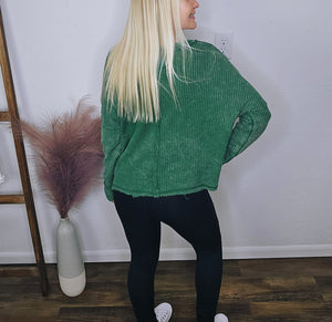 Don't Press Your Luck Baby Waffle Knit Top (Green)