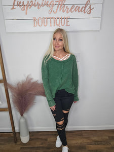 Don't Press Your Luck Baby Waffle Knit Top (Green)