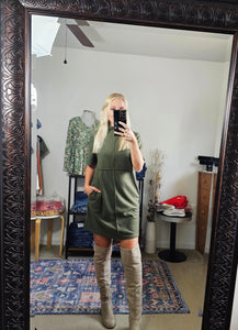 Seasonal Sophistication Mock Neck Dress (Olive)