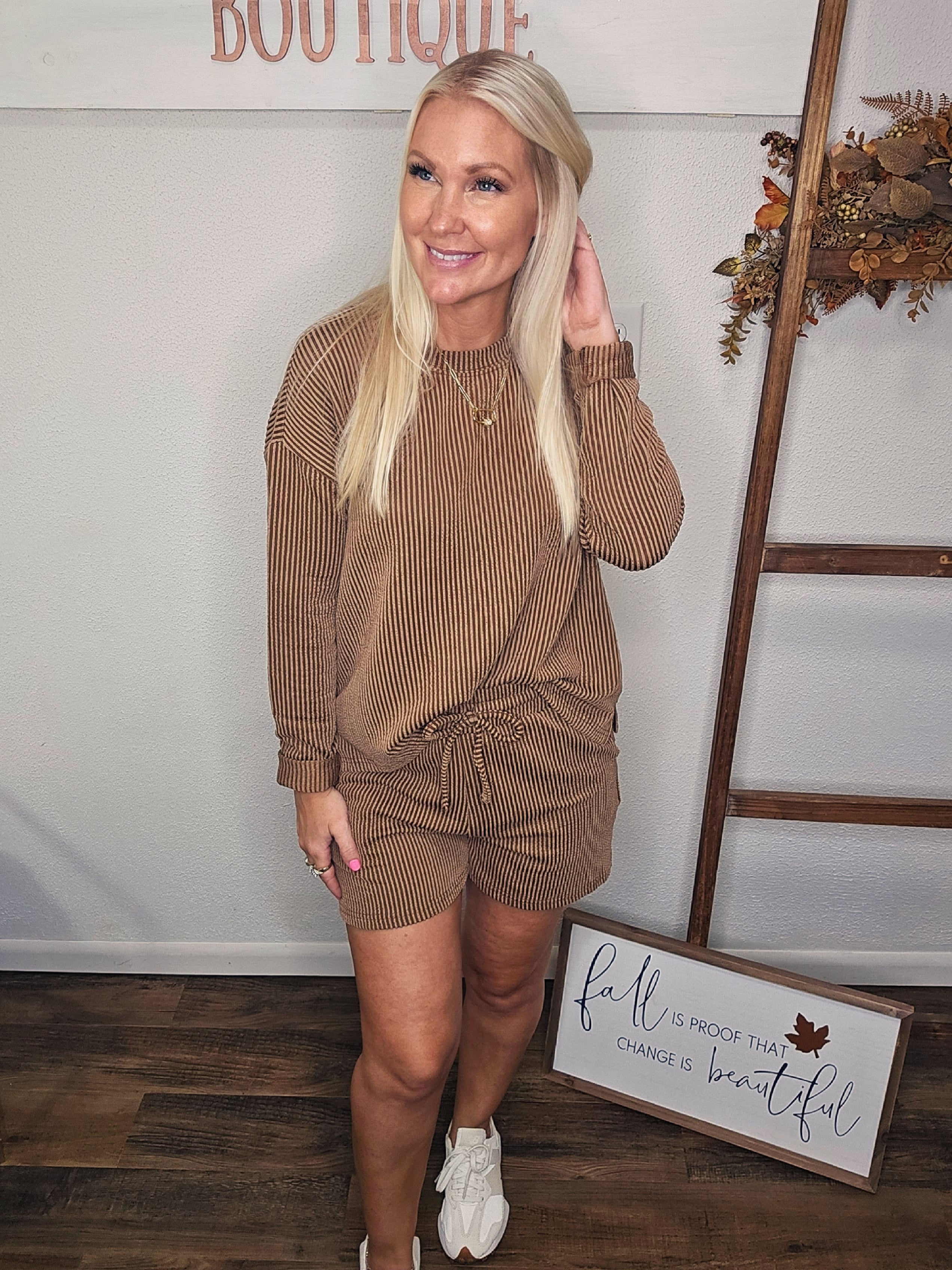Fueled By Coffee Ribbed Set - Deep Camel
