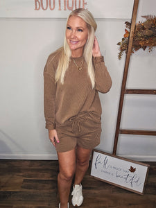 Fueled By Coffee Ribbed Set - Deep Camel
