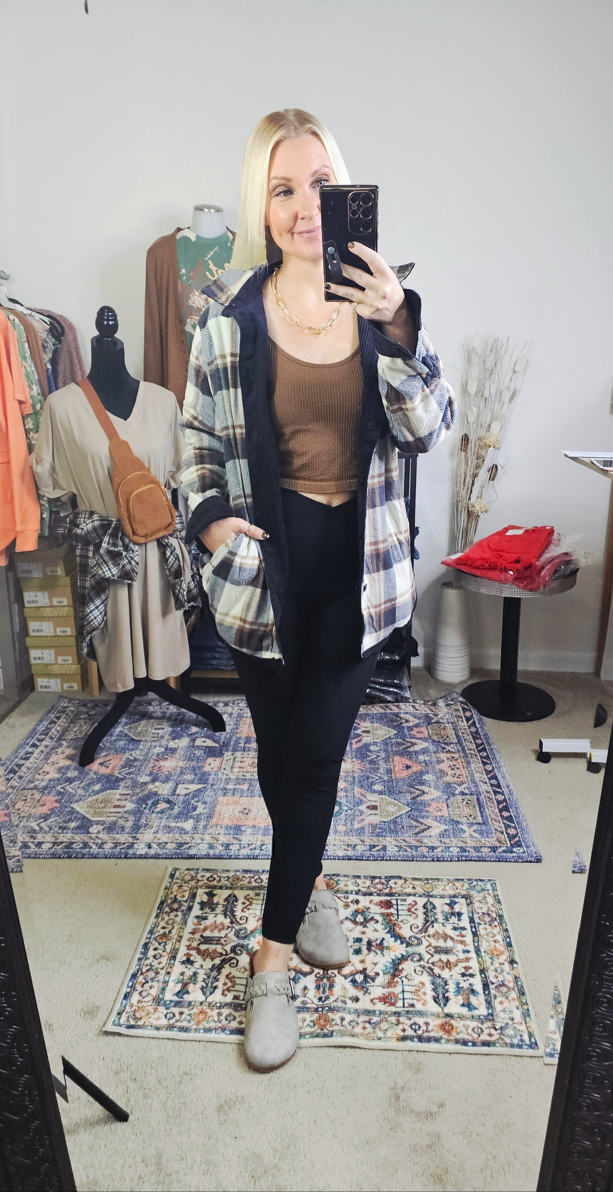 Seeing Double Reversible Plaid Jacket (Black/Tan)