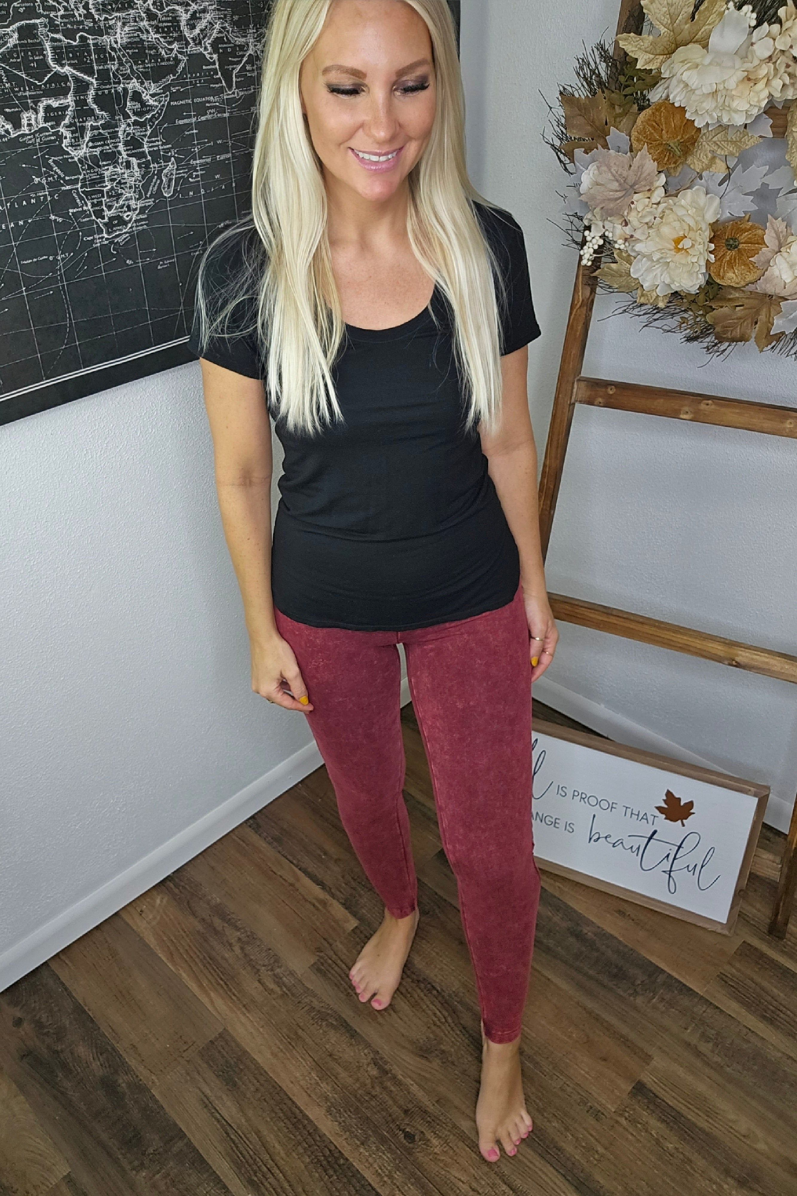 High Voltage Mineral Washed Leggings (Cabernet)