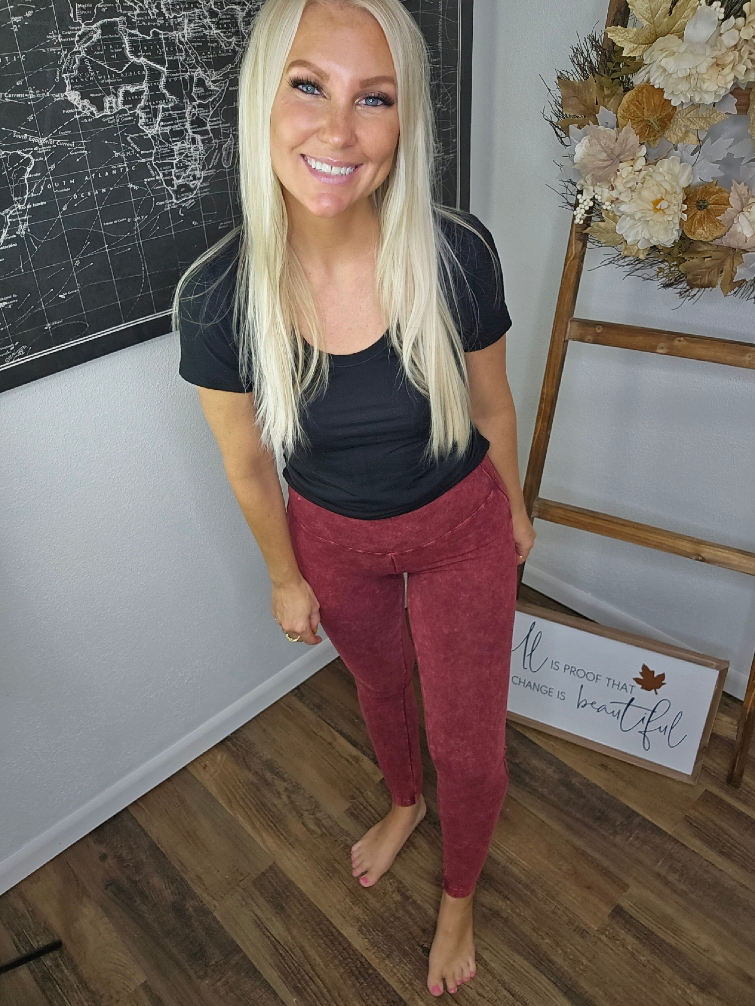 High Voltage Mineral Washed Leggings (Cabernet)