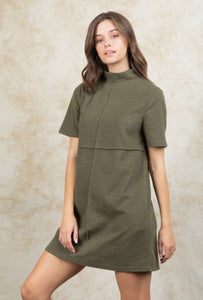 Seasonal Sophistication Mock Neck Dress (Olive)