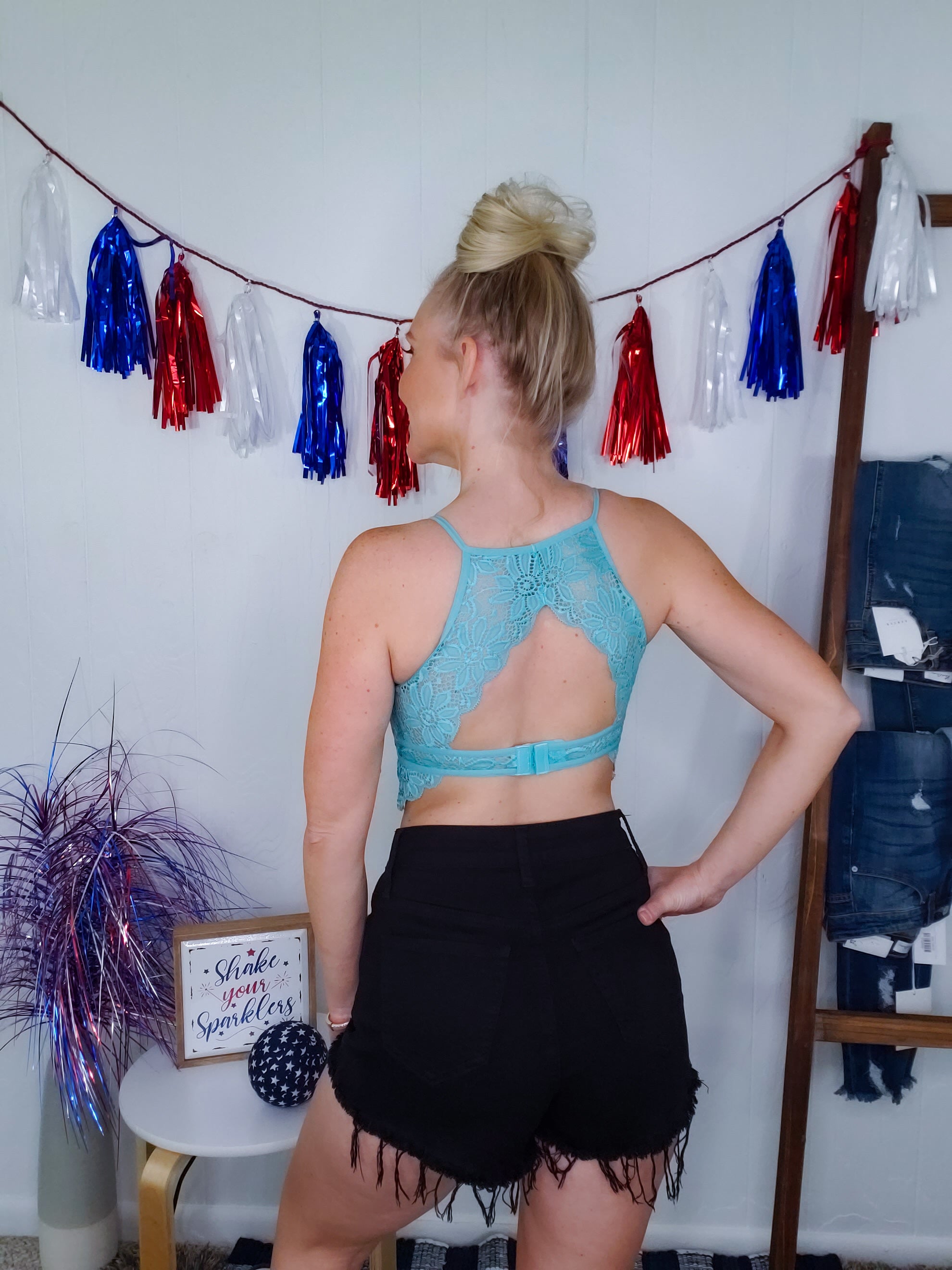 Lace Keyhole Bralette (Aqua)