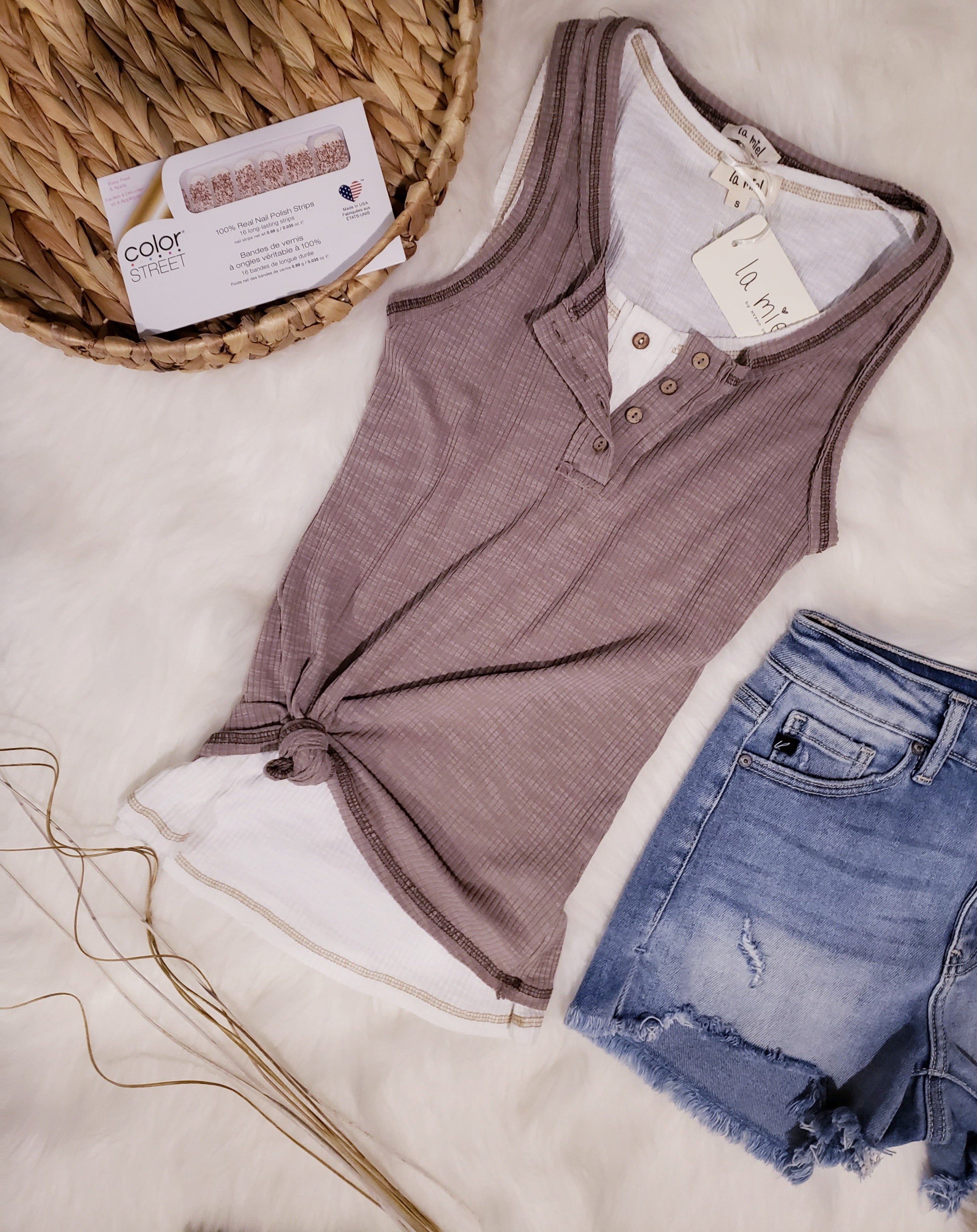 Ideal Match Henley Tank (Mocha)