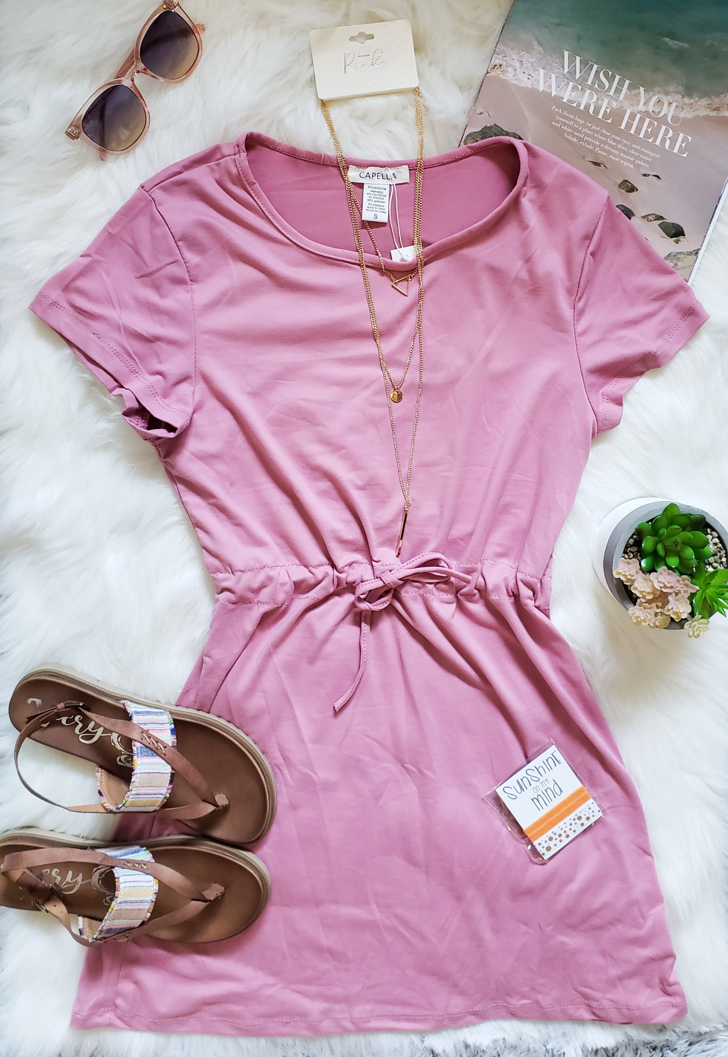 Endless Adventures T-Shirt Dress (Dusty Rose)