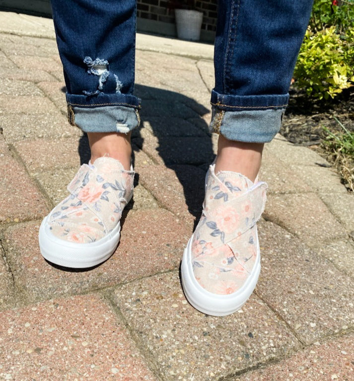 Floral Cross Strap Canvas Sneakers