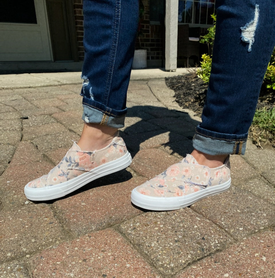 Floral Cross Strap Canvas Sneakers