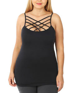 Seamless Criss-Cross Detail Cami - Curvy (Black)