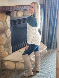 Enchanted Striped Cowl Neck Top (Teal)