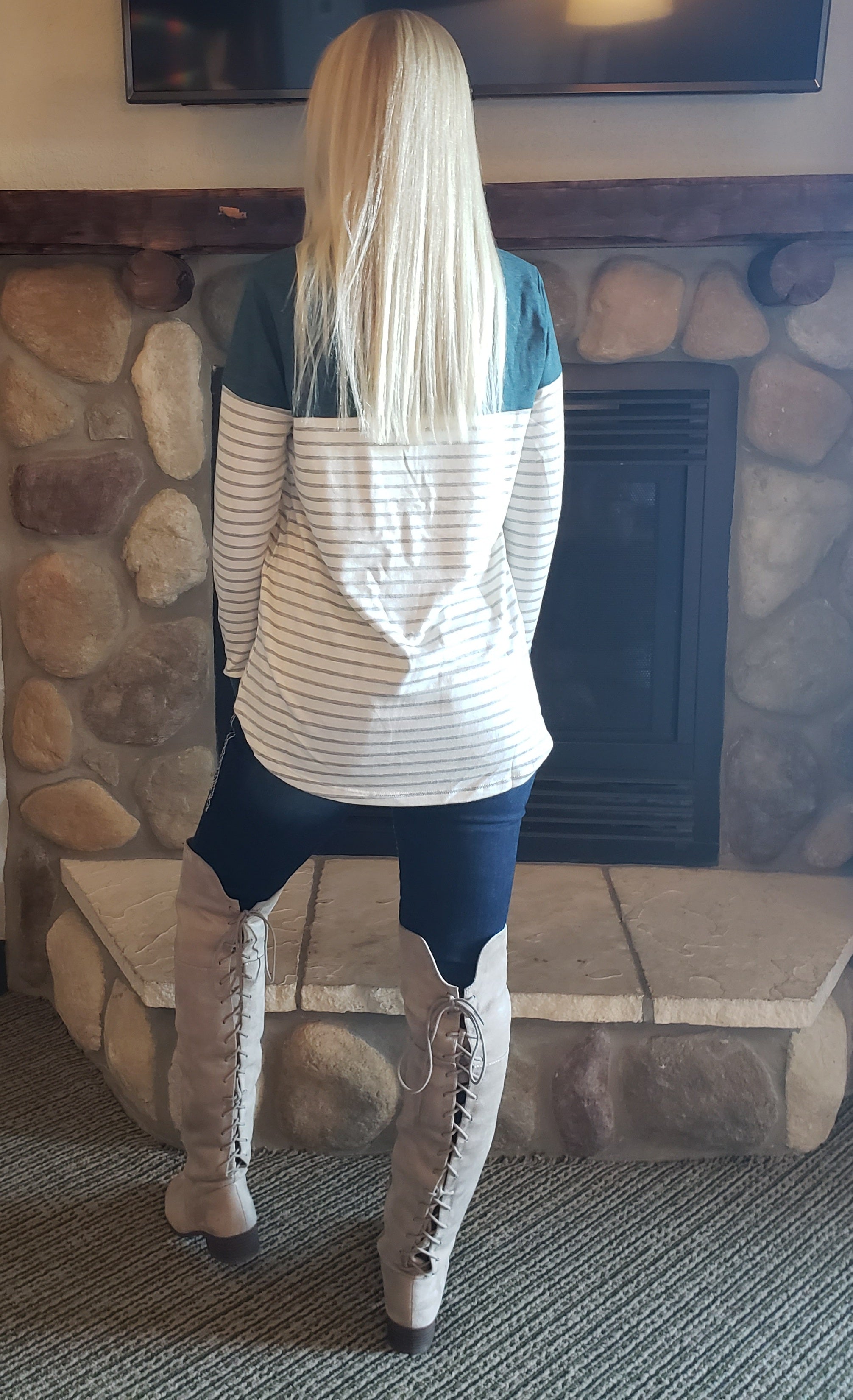 Enchanted Striped Cowl Neck Top (Teal)