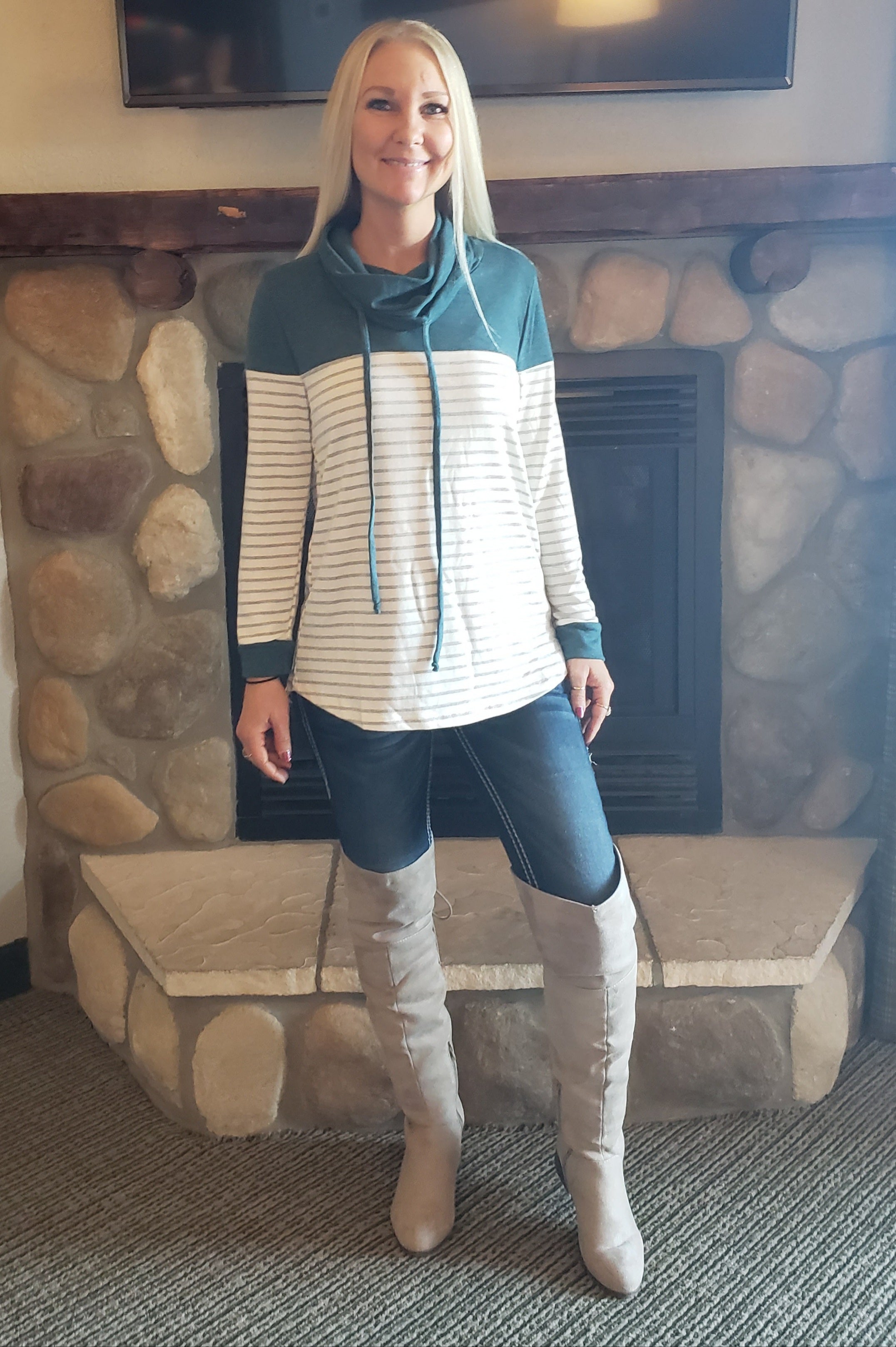 Enchanted Striped Cowl Neck Top (Teal)