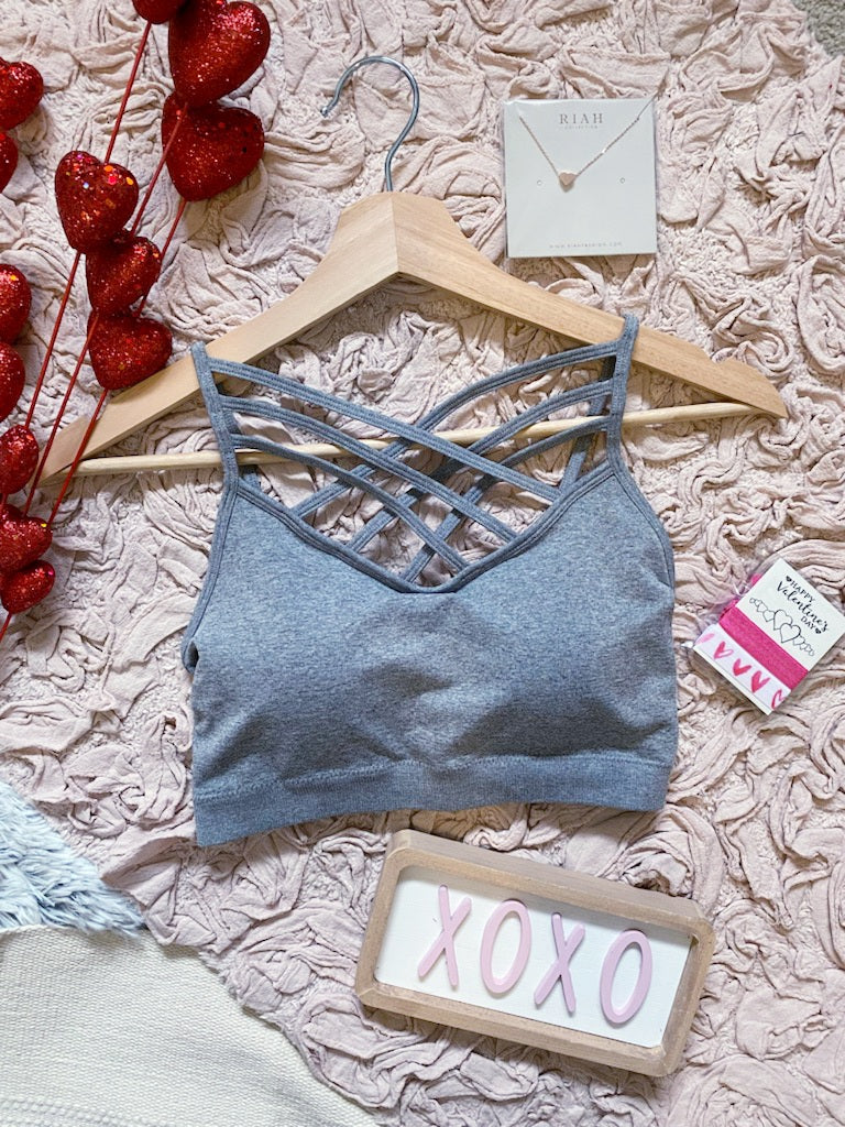 Seamless Criss-Cross Detail Bralette (Heathered Grey)