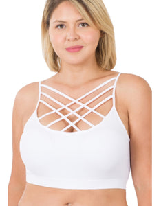 Seamless Criss-Cross Detail Bralette •Curvy• (White)