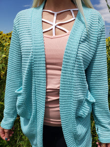 Lola Waffle Knit Cardigan (Vivid Aqua)