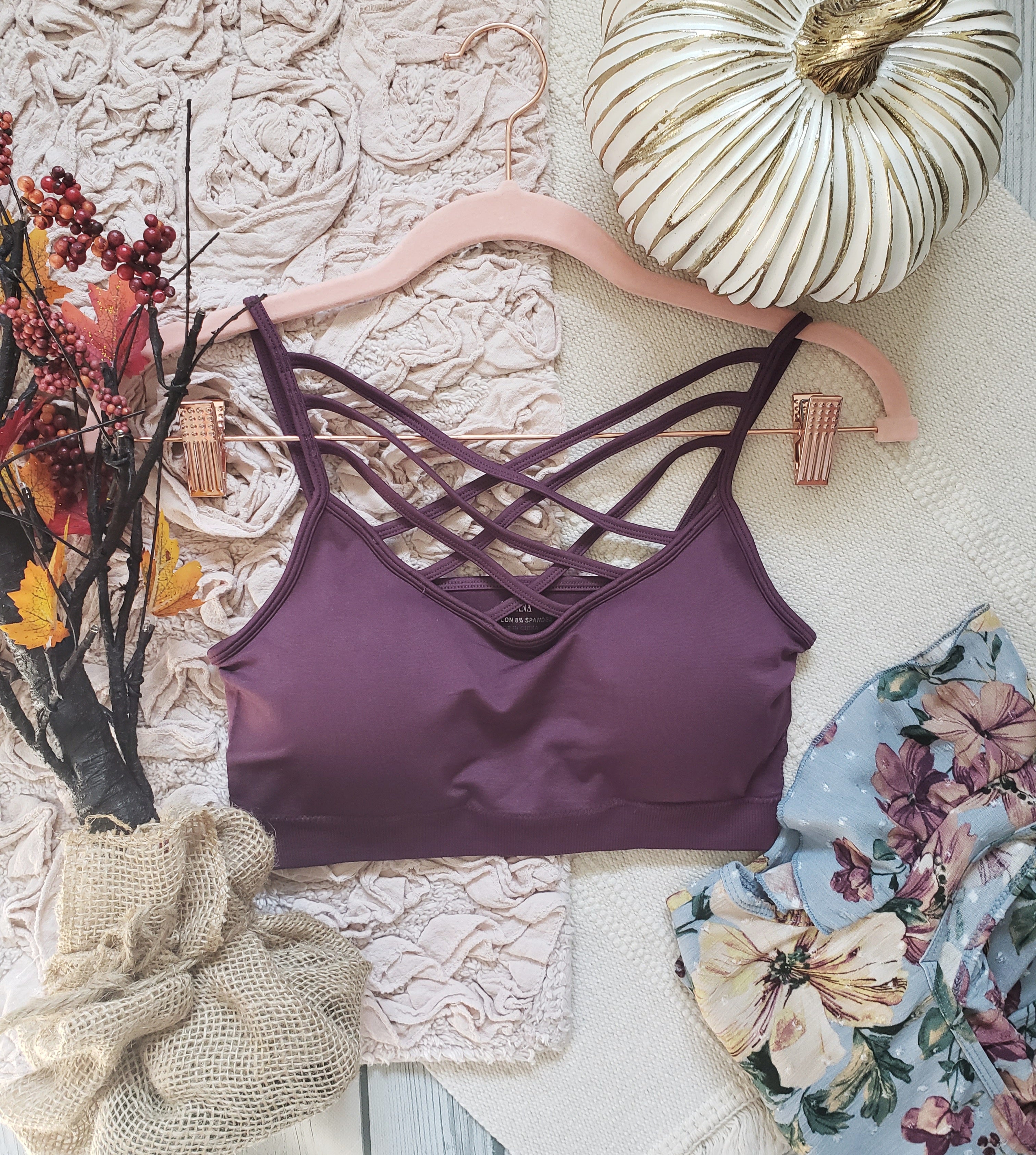 Seamless Criss-Cross Detail Bralette (Eggplant)