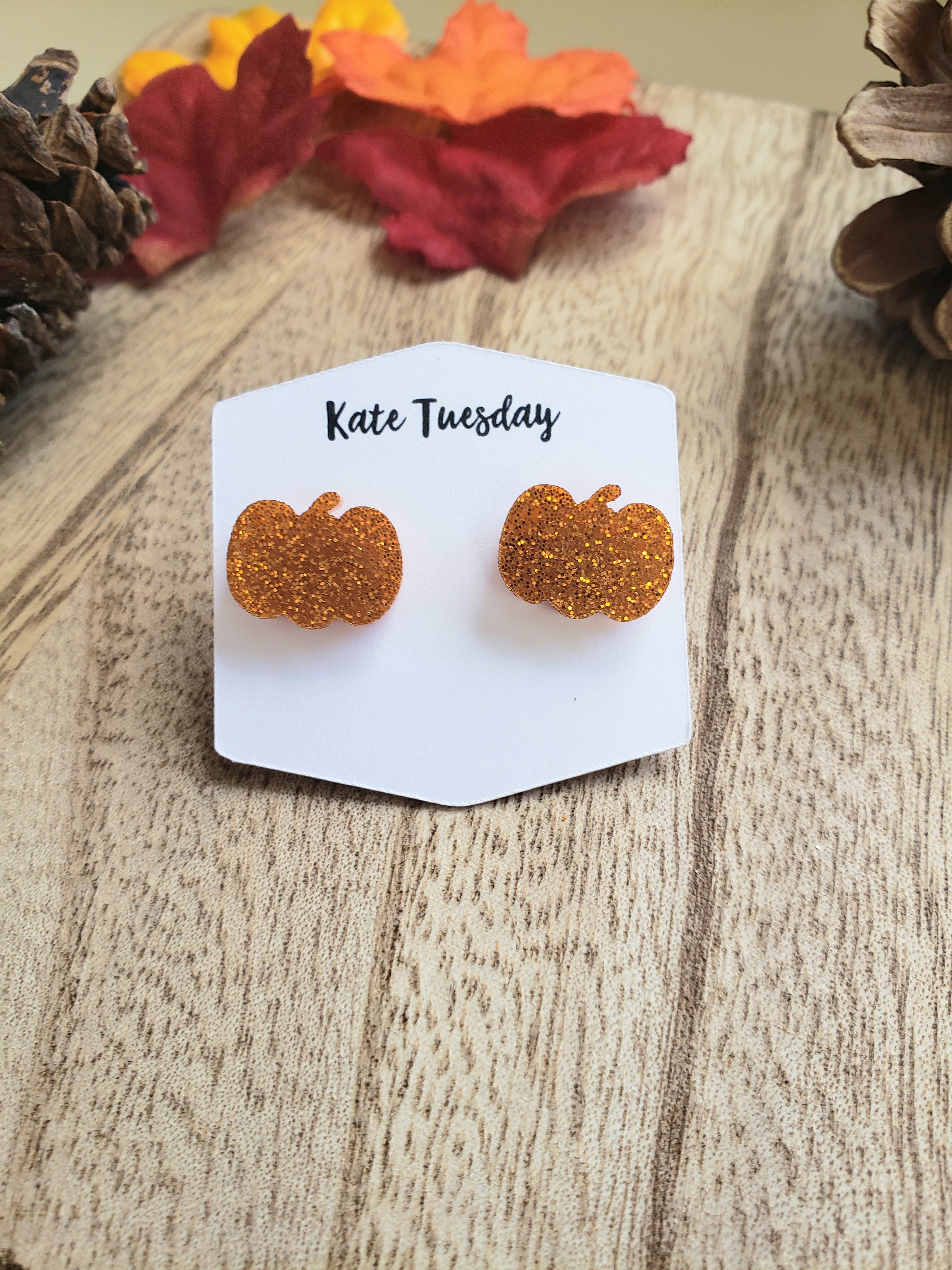 Sparkly Pumpkin Stud Earrings (2 colors)