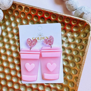 Glamour Heart Cup Earrings (Pink Sparkle)