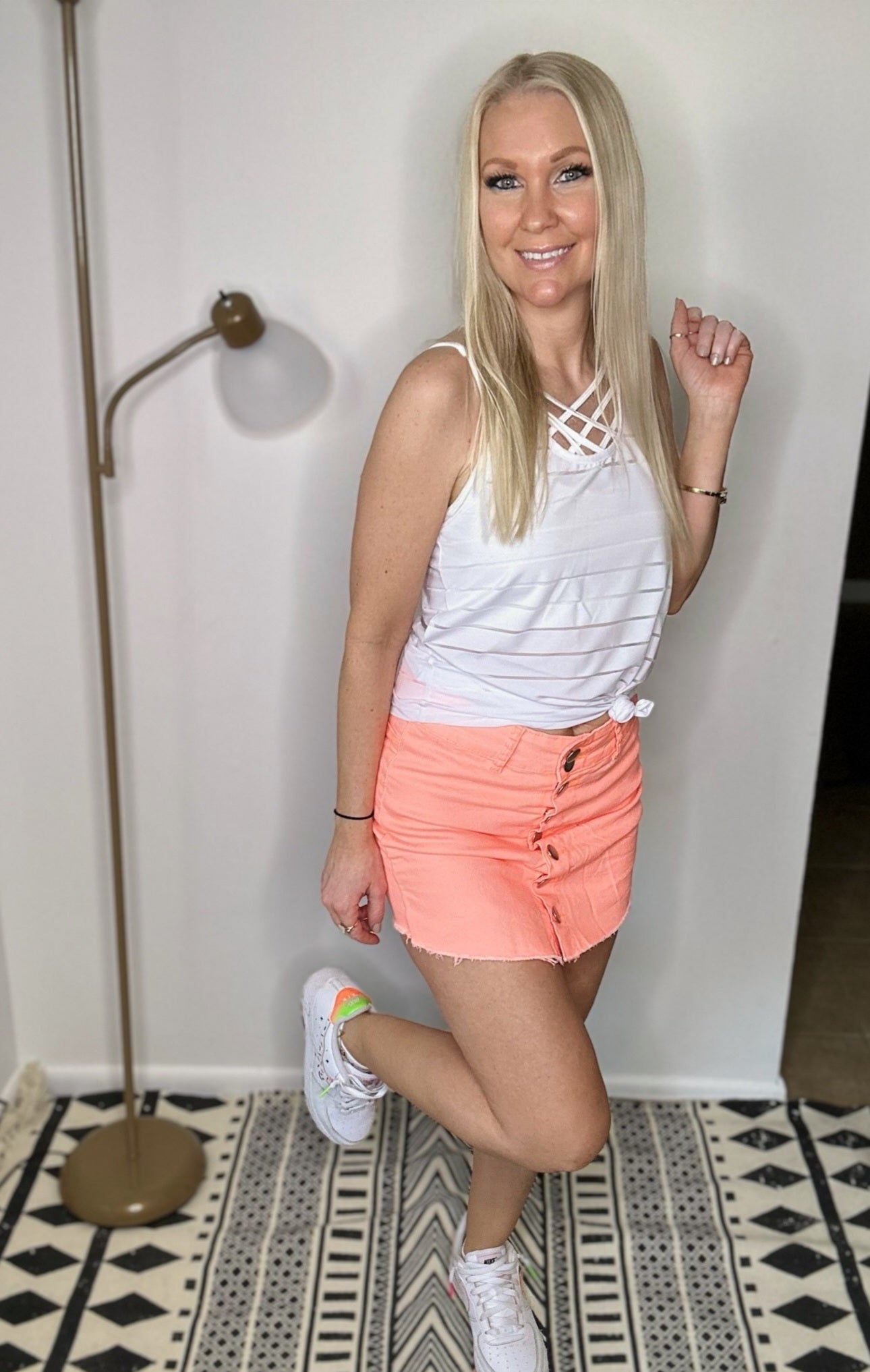 Works Every Time Button Detailed Skort (Neon Coral)