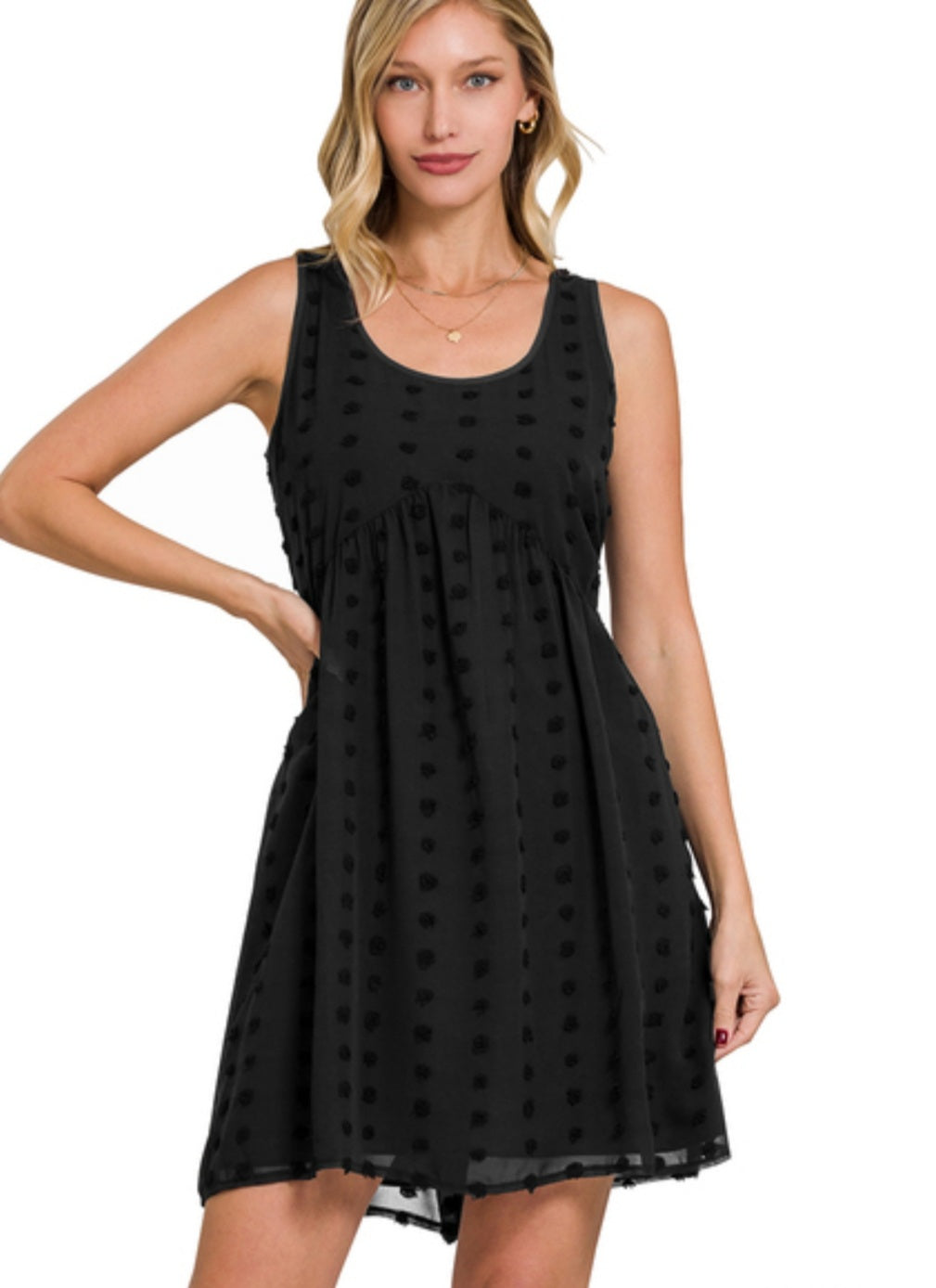 Lost In The Moment Swiss Dot Babydoll Dress (Black)