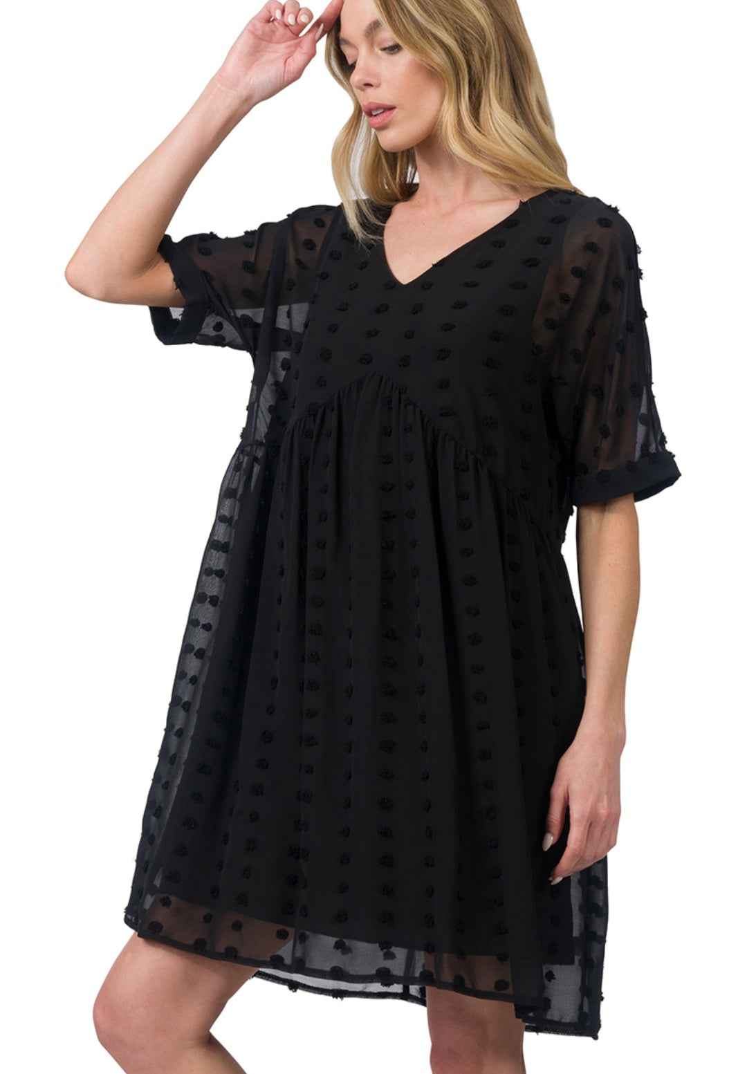 Lost In The Moment Swiss Dot Babydoll Dress •Curvy• (Black)