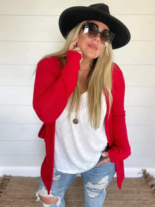 Lola Waffle Knit Cardigan (Red)