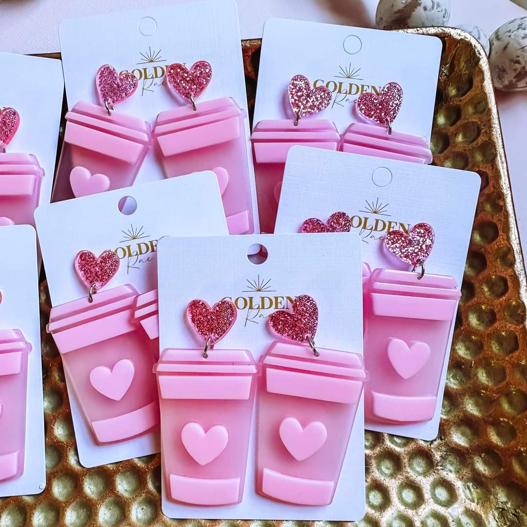 Glamour Heart Cup Earrings (Pink Sparkle)