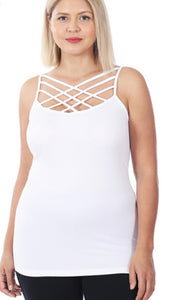 Seamless Criss-Cross Detail Cami •Curvy• (White)