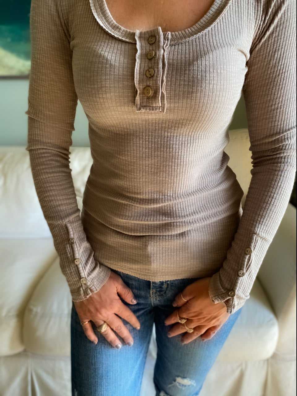 Ideal Match Long Sleeve Henley (Mocha)