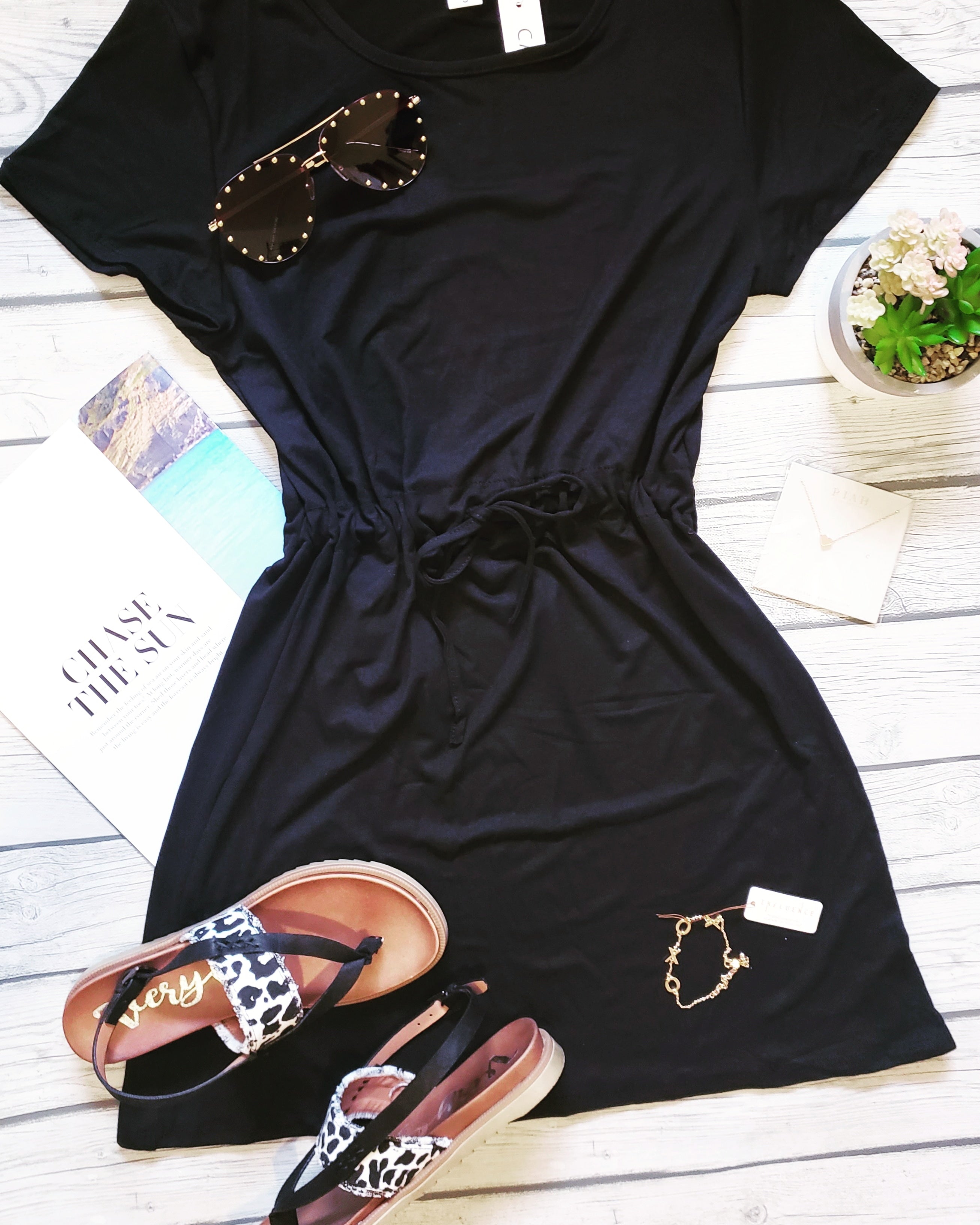 Endless Adventures T-Shirt Dress (Black)