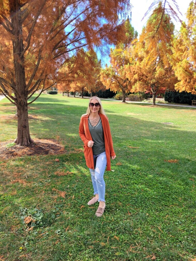 Lola Waffle Knit Cardigan (Pumpkin Spice)