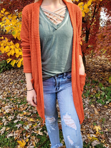 Lola Waffle Knit Cardigan (Pumpkin Spice)